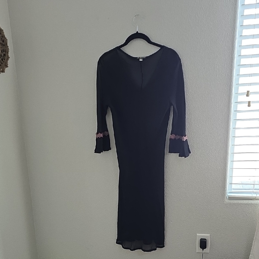 Lena Medoyeff Vintage Chic Black Dress with Pink Flower Trim